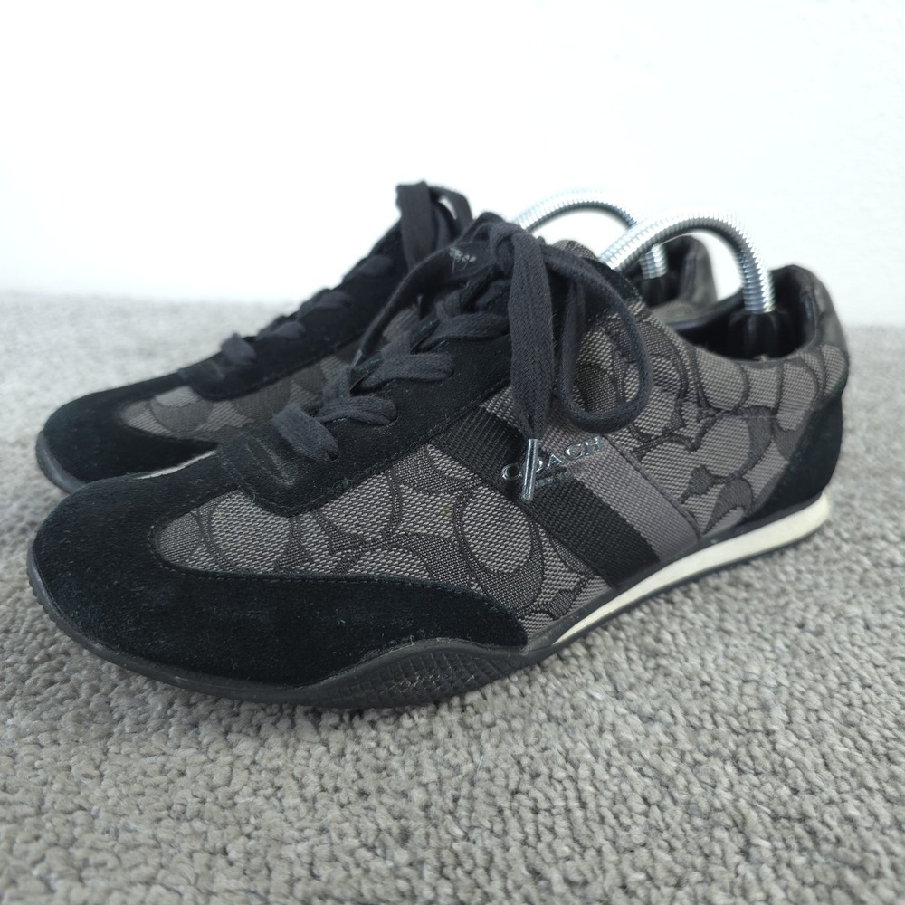 Coach Kelson Signature C Womens Size 6.5 Black Gray Suede Leather Sneakers Q7839